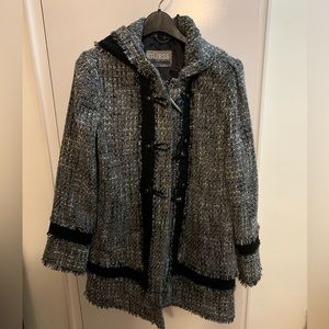 Guess Woven Black and White Overcoat with Rough Edges